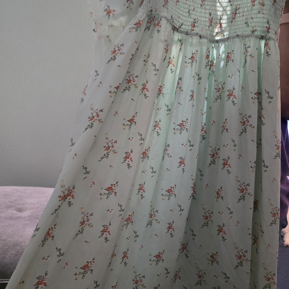 Mint Floral Smocked Maxi Dress - Picture 2 of 5